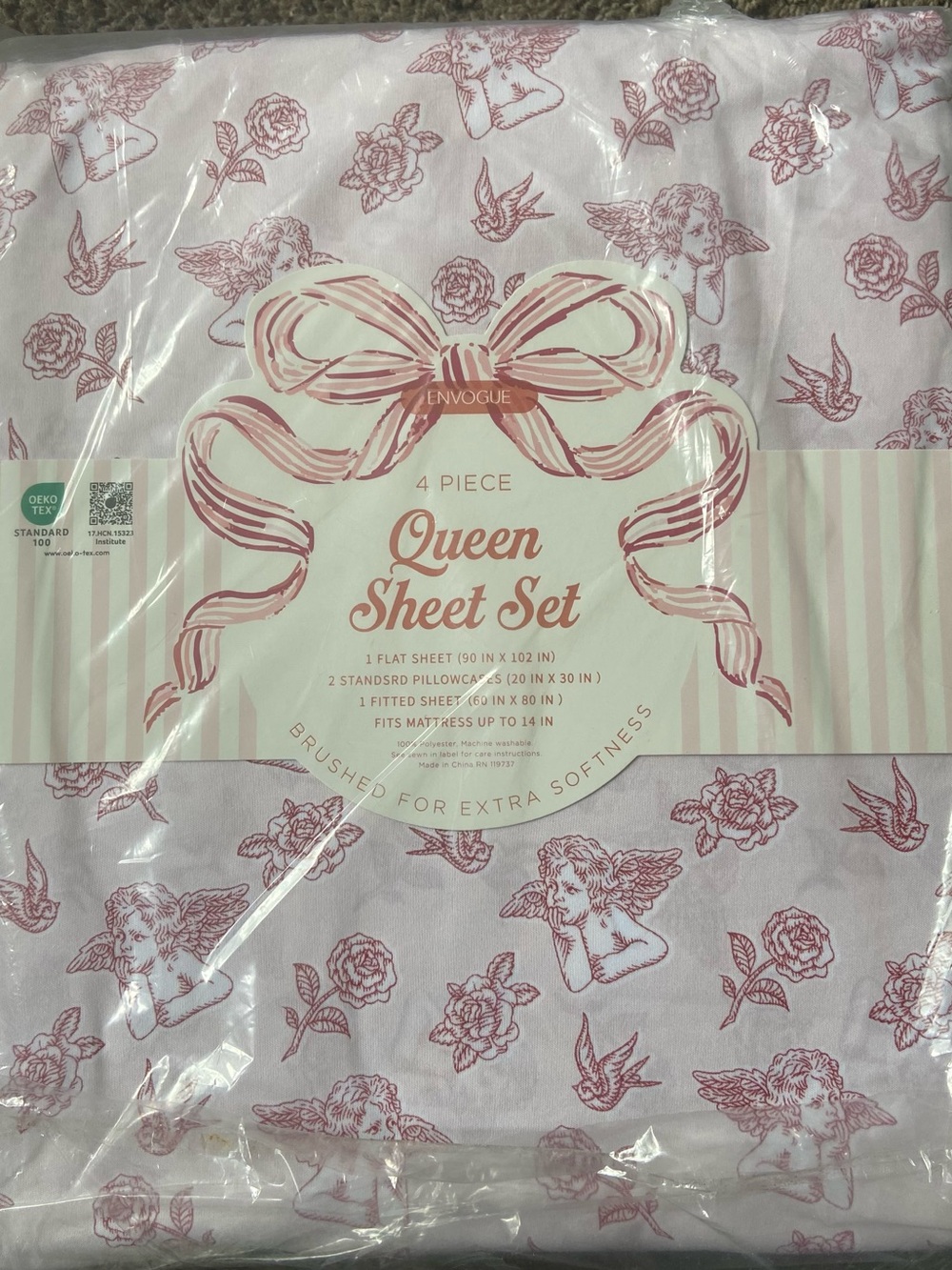 Envogue Pink Angel & Rose Queen Sheet Set